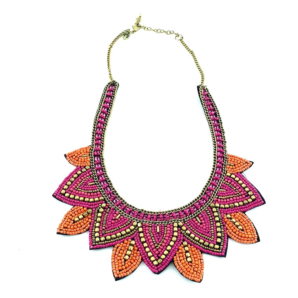 CHARMING CHARLIE | 💗Pink Orange Gold Boho Beaded Moroccan Style Necklace - Picture 3 of 6